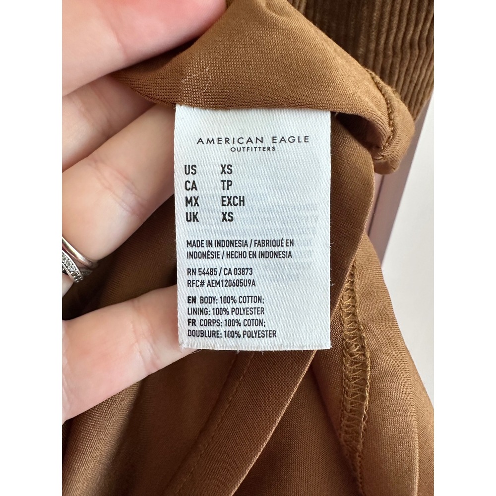 American Eagle Brown Corduroy Pinafore Mini Dress Womens XS Square Neck Jumper - Picture 4 of 7